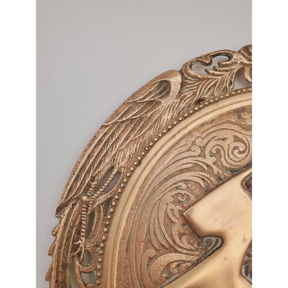 Chinese Brass Display Plate ~ Character for Longevity Shou -FU- Vintage pair - Picture 8 of 10